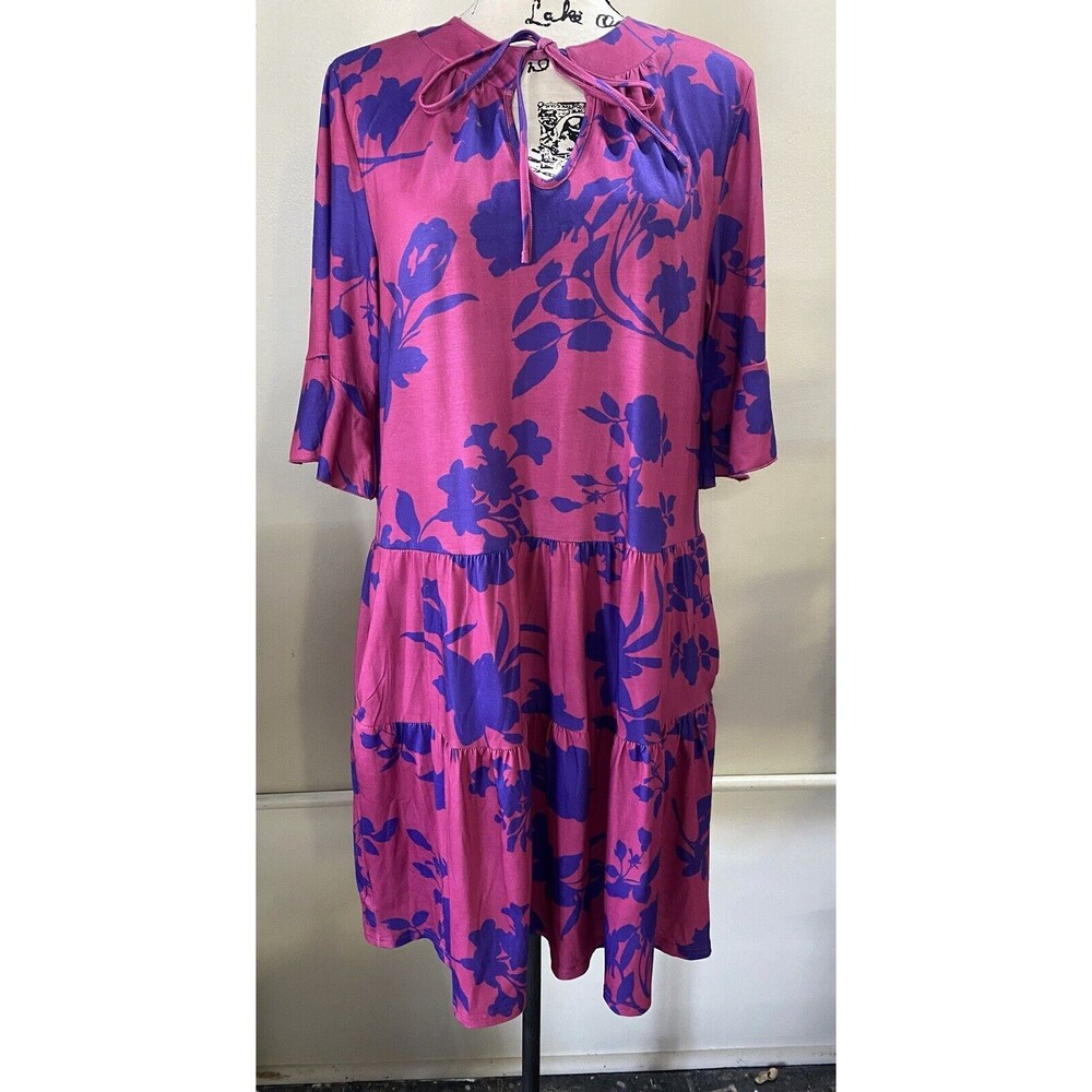 Women Purple Casual Dress M With Pockets